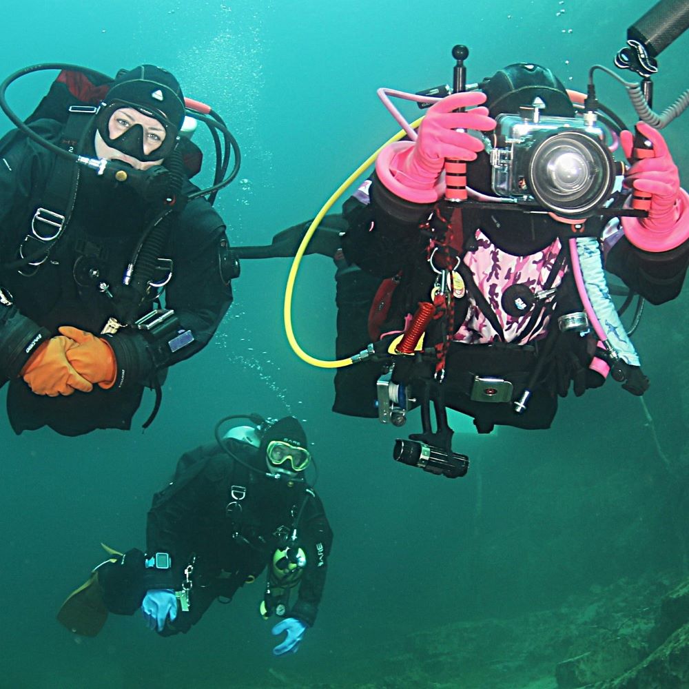 Group of divers in a local Michigan dive community