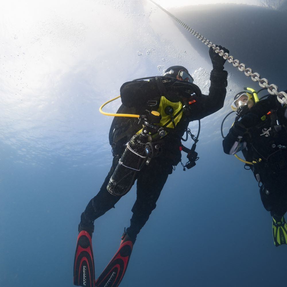 Bright colorful scuba gear display