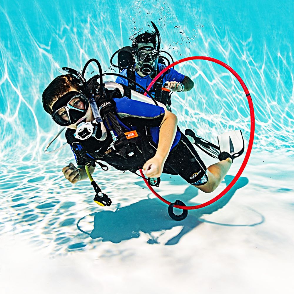 Colorful and playful but credible dive shop atmosphere
